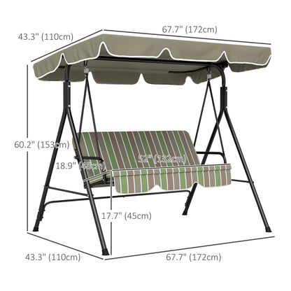 3-Seater Porch Swing with Adjustable Canopy - Outdoor Patio Swing Chair, Garden, Poolside, Green/Brown