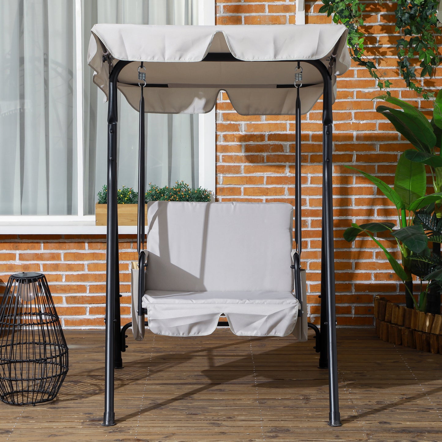 1-Seat Patio Swing Outdoor Porch Glider Adjustable Canopy Removable Cushions Garden Poolside Kids Crystal