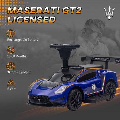 6V Maserati GT2 Licensed Electric Car for Kids, Ride on Car with Under Seat Storage, LED Headlights Music, Blue