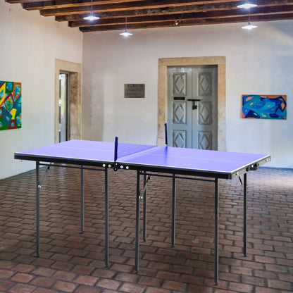 Folding Table Tennis Table, Portable Ping Pong Table with Side Handles, Net, Blue