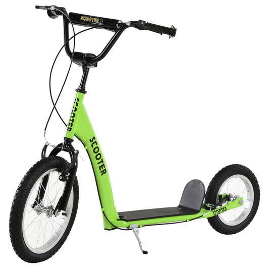 Kids Scooter with Adjustable Handlebar, Youth Kick Scooter with Dual Brakes, Inflatable Wheels, for Age 5+, Green