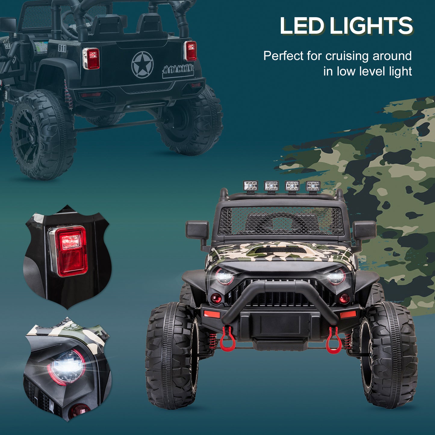 12V Kids Police Ride-On: 2-Seater SUV, Remote Control, Bluetooth, Camouflage Kids Crystal