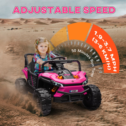 12V Kids Ride On Car, Toy Truck with Remote Control, Spring Suspension, LED Headlights, 3 Speeds, Pink