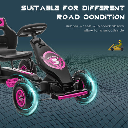 Pedal Go Kart w/ Adjustable Seat, Rubber Wheels Shock Absorb, Pink