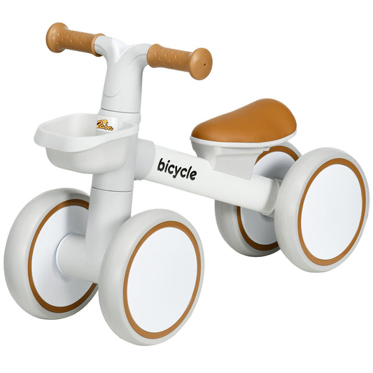 Toddler Balance Bike for 12–36 Months with Adjustable Seat, Removable Basket, 4 Silent Wheels, Brown