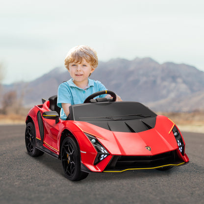 12V Lamborghini Autentica Licensed Kids Car with Remote Control, 4 Wheels Spring Suspension, Soft Start, Red