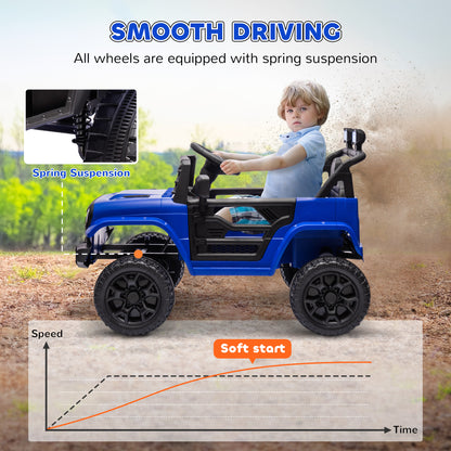 12V Ride on Truck, Electric Car for Kids with Remote Control, Suspension, 3 Speeds, USB Music Headlights, Dark Blue