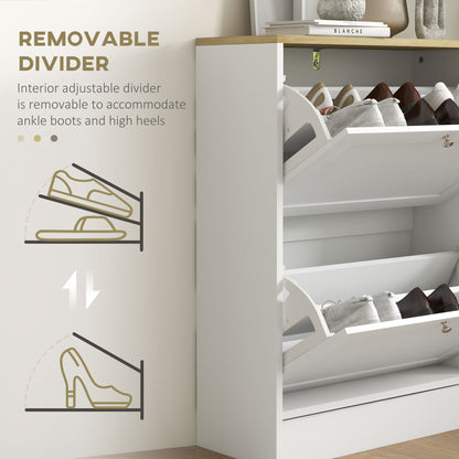 Slim Shoe Storage Cabinet, Modern Shoe Cabinet with 2 Flip Drawers and Adjustable Shelves for 12 Pairs, White