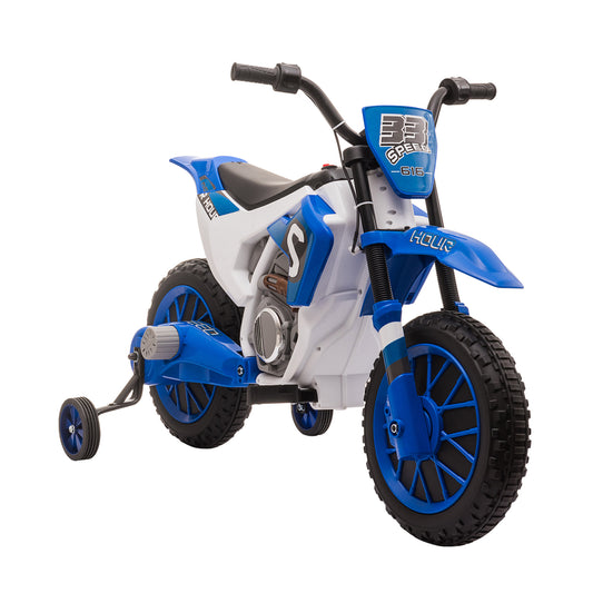 Kids Dirt Bike Electric Ride-On Motorcycle 12V Battery with Charging Training Wheels Blue Kids Crystal