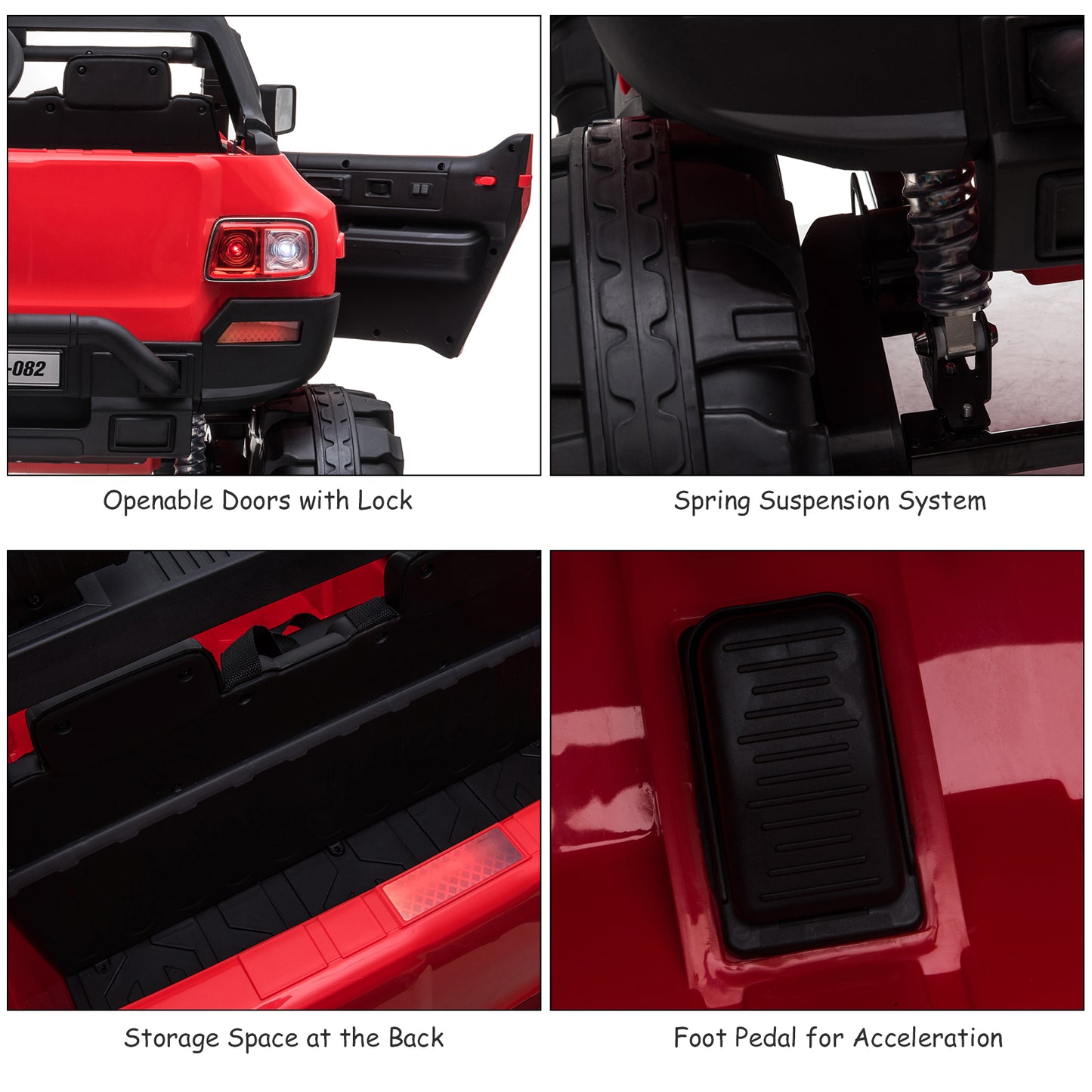 Kids Ride-On Car 12V RC 2-Seater Police Truck Electric Car For Kids with Full LED Lights, MP3, Parental Remote Control (Red) Kids Crystal