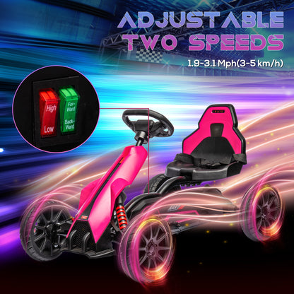 12V Kids Electric Go Kart Racer Outdoor Car Forward Backward Adjustable Speed Pink for Ages 3-8