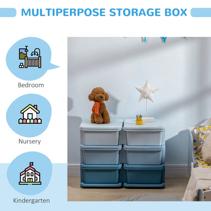 3 Tier Kids Toy Organizer and Storage Bins with 6 Plastic Drawers, Blue
