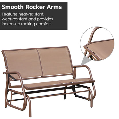 Patio Glider Bench Outdoor Double Swing Chair Steel Frame Garden Rocking Loveseat Coffee Brown
