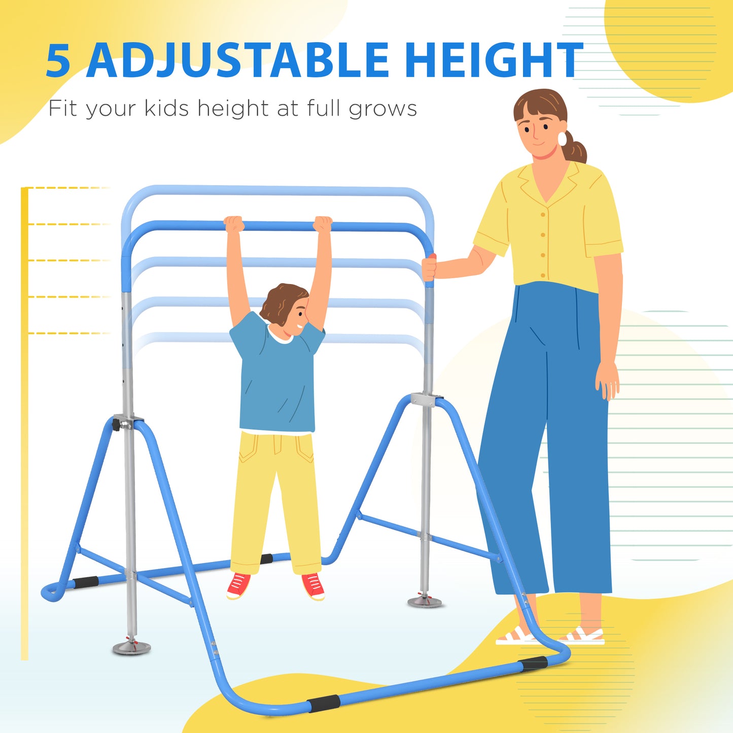 Foldable Gymnastics Bar for Kids, Expandable Gymnastics Equipment with Adjustable Height for Boys Girls, Blue Kids Crystal