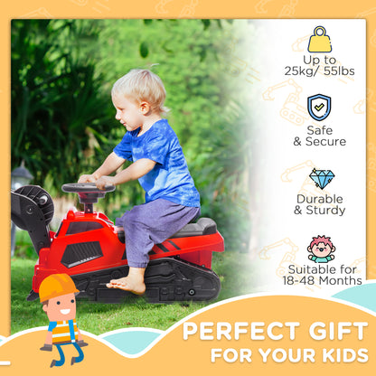 3-in-1 Ride On Red Excavator Bulldozer Road Roller with Music Kids Construction Toy Vehicle