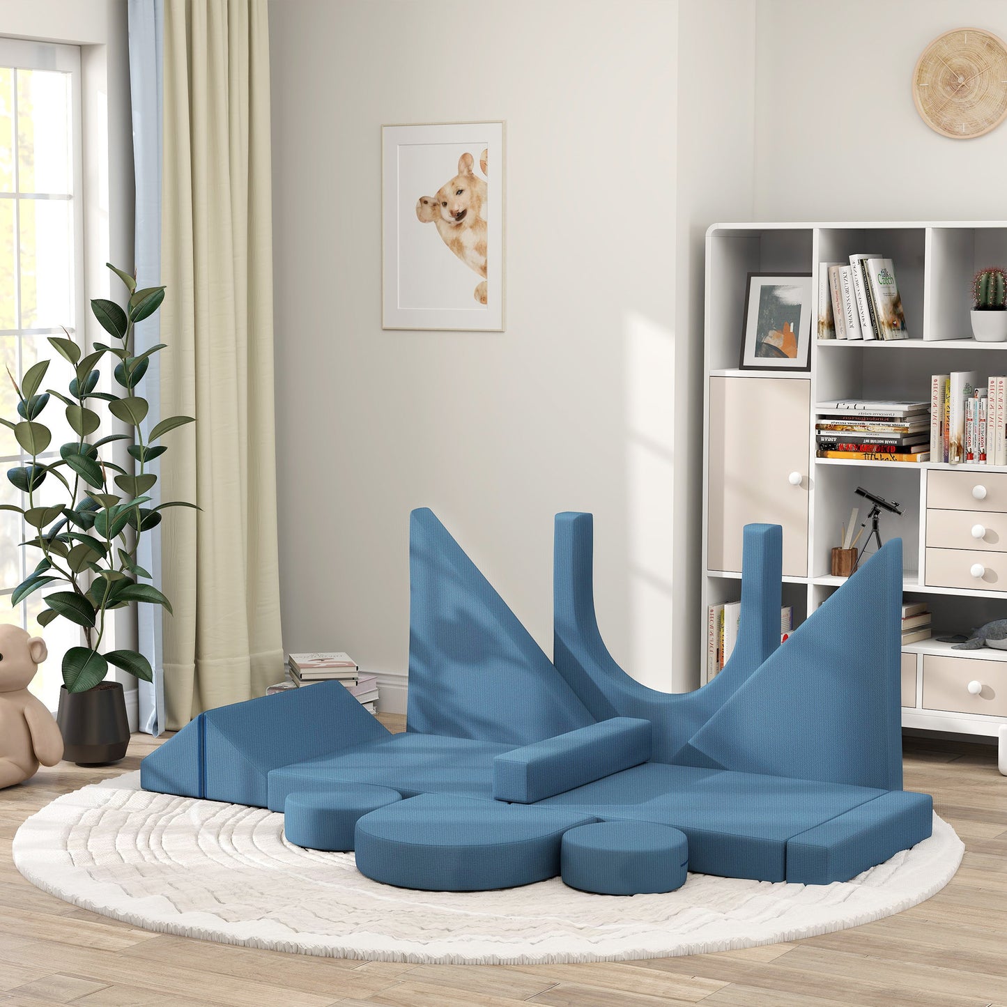 12-Piece Modular Kids Play Couch Building Fort for Playroom Bedroom, Convertible Kids Sofa, Blue