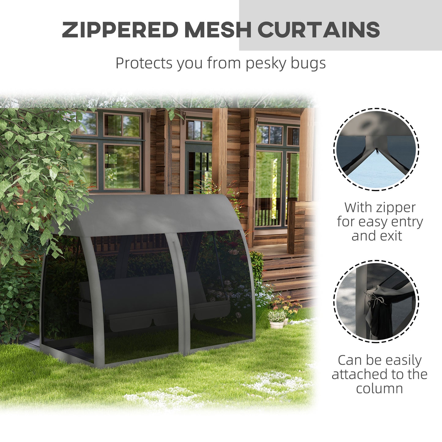 3-Seater Swing Chair with Canopy, Steel Stand, Outdoor Lounger Bed, Netting Walls, Perfect for Patio - Grey Kids Crystal