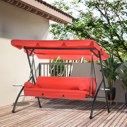 3-Seat Outdoor Patio Swing Chair: Converting Flat Bed, Canopy Glider with Adjustable Shade, Removable Cushion, Pillows