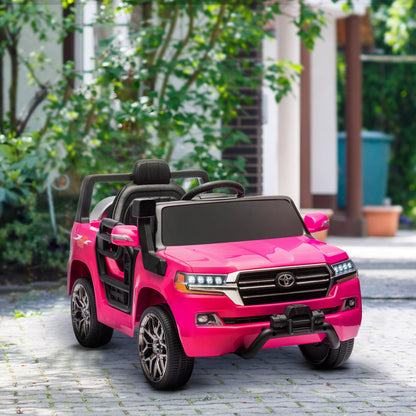 12V Toyota LAND CRUISER Licensed Kids Car w/ Remote Control, Four Wheel Spring Suspension, Soft Start, LED Light, Pink