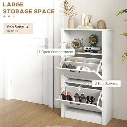 Shoe Rack Cabinet 10 Pairs Open Shelf 2 Drawers Space Efficient Hallway Entryway White