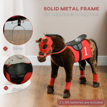 Kids Ride On Horse w/ Neighing Sound, Saddle, Stirrups, for 3-8 Years