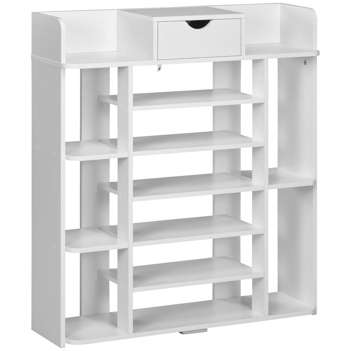 Space-Saving Shoe Rack: 7-Tier Organizer with Drawer & 11 Open Shelves for 17 Pairs, White Kids Crystal