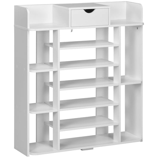 Space-Saving Shoe Rack: 7-Tier Organizer with Drawer & 11 Open Shelves for 17 Pairs, White Kids Crystal