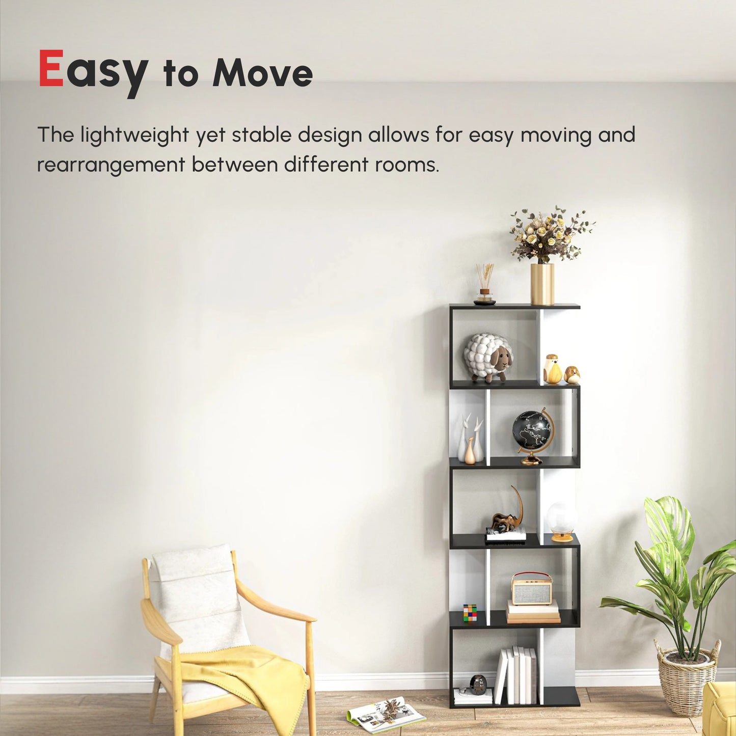 5-Tier Modern Bookcase Display Shelf Storage Room Divider for Living Room Home Office Black Kids Crystal