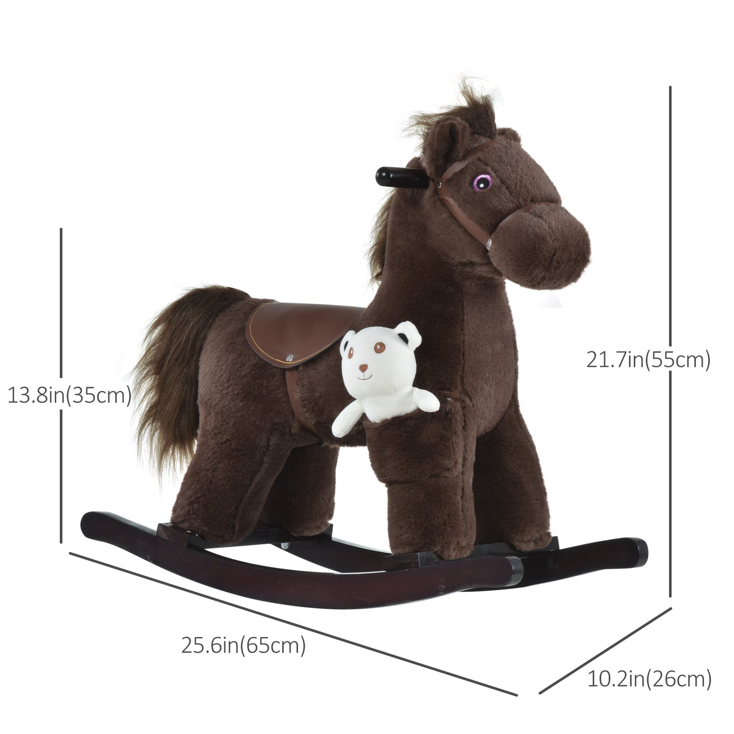 Children's Plush Rocking Horse - Cozy Bear Ride-On Toy with Realistic Sounds, Soft Seat for Kids, Brown Kids Crystal
