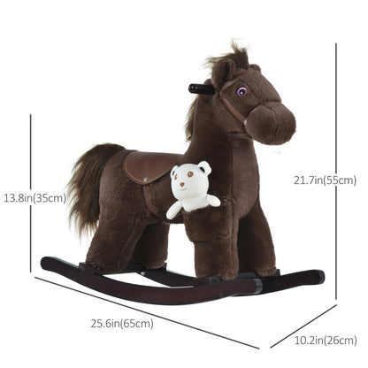 Children's Plush Rocking Horse - Cozy Bear Ride-On Toy with Realistic Sounds, Soft Seat for Kids, Brown