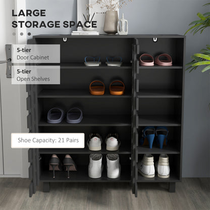 Shoe Storage Cabinet 21 Pair Organizer 5 Tier Double Door Cupboard 5 Tier Open Shelves