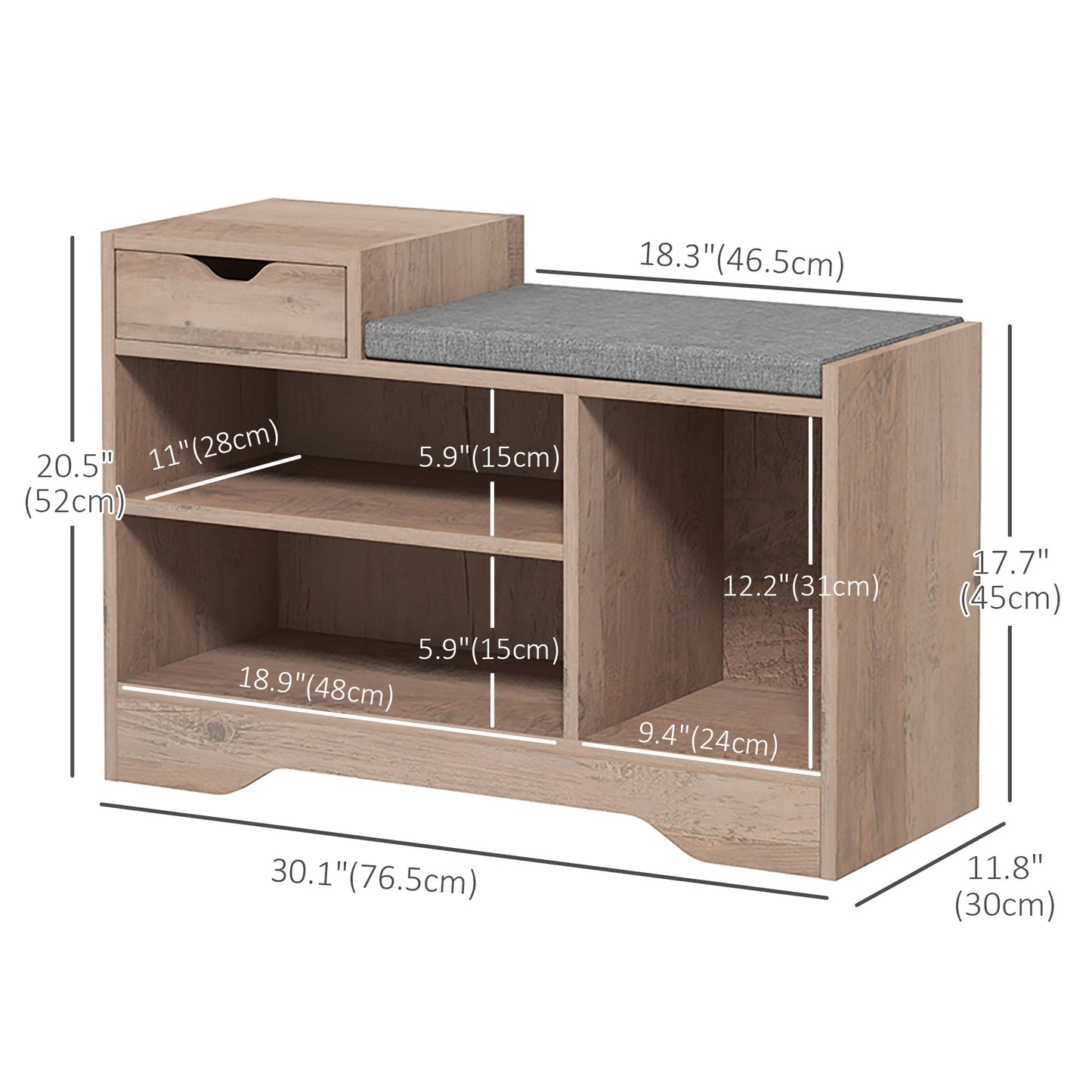 Upholstered Shoe Storage Bench, Hallway Shoe Storage with Seat, Drawer, 3 Open Shelves for Entryway, Grey Kids Crystal